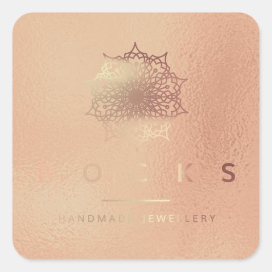 Liz Mandala Roze Rose Gold Metallic White 4 Vierkante Sticker (Voorkant)