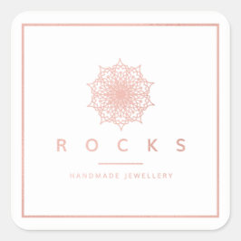 Liz Mandala Roze Rose Gold Metallic White Lijst Vierkante Sticker