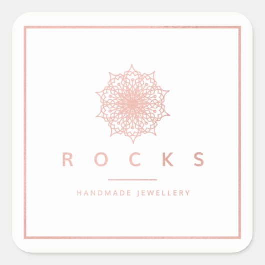 Liz Mandala Roze Rose Gold Metallic White Lijst Vierkante Sticker (Voorkant)