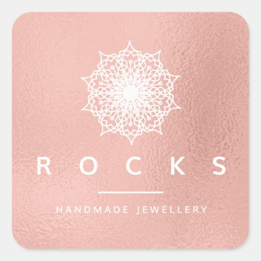 Liz Mandala Roze Rose Gold Metallic White Vierkante Sticker (Voorkant)