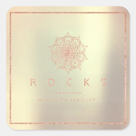 Liz Mandala Roze Rose Goud Metallic Lijst Vierkante Sticker (Voorkant)