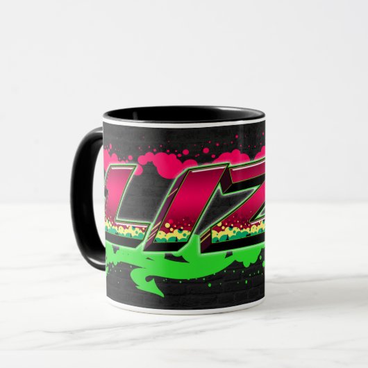 Liza Vorname Name Graffiti red green Tasse Mok (Voorkant links)