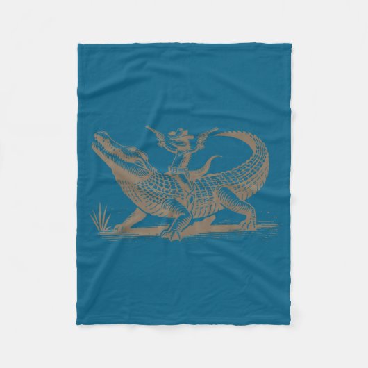 Lizard Cowboy Riding Crocodile Alligator Western A Fleece Deken (Voorkant)
