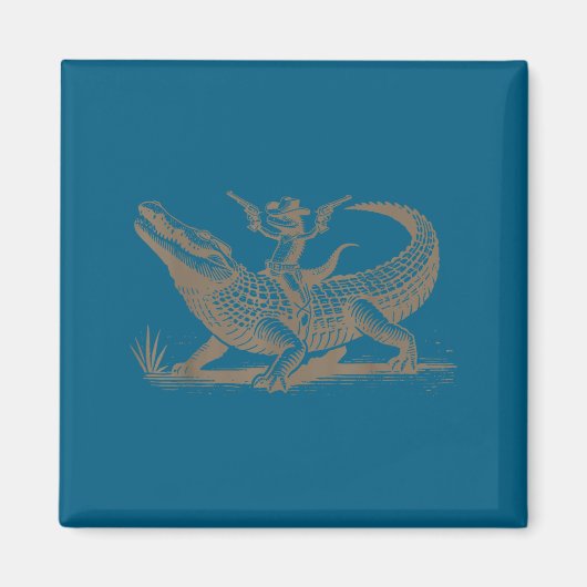 Lizard Cowboy Riding Crocodile Alligator Western A Magneet (Voorkant)