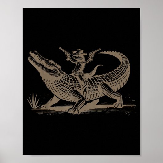Lizard Cowboy Riding Crocodile Alligator Western A Poster (Voorkant)