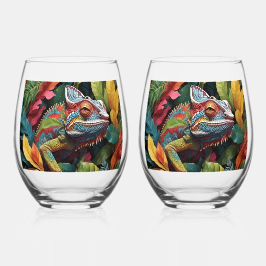 Lizard Leaves & Colour    Wijnglas Zonder Voet (Voorkant)