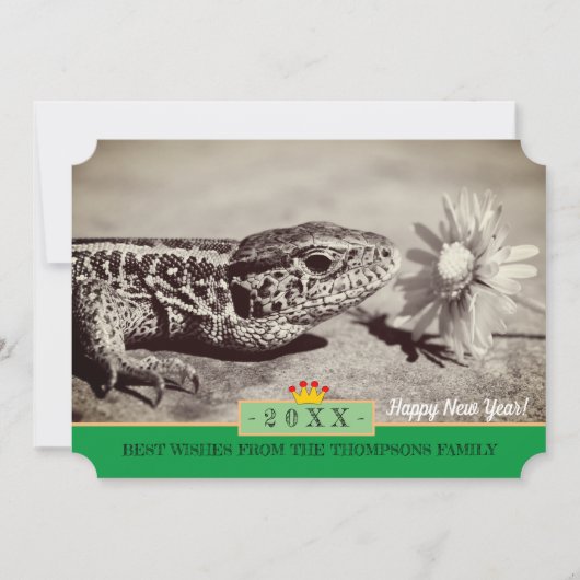 Lizard met Daisy & Happy New Year! Kaart/bloemen Feestdagenkaart (Voorkant)