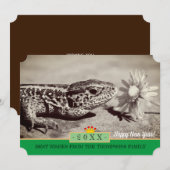 Lizard met Daisy & Happy New Year! Kaart/bloemen Feestdagenkaart (Voorkant / Achterkant)