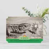 Lizard met Daisy & Happy New Year! Kaart/bloemen Feestdagenkaart (Staand voorkant)
