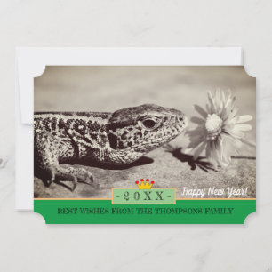 Lizard met Daisy & Happy New Year! Kaart/bloemen Feestdagenkaart