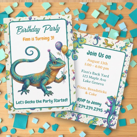 Lizard Themed Boy's Birthday Party Kaart