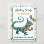 Lizard Themed Boy's Birthday Party Kaart (Voorkant)