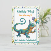 Lizard Themed Boy's Birthday Party Kaart (Staand voorkant)