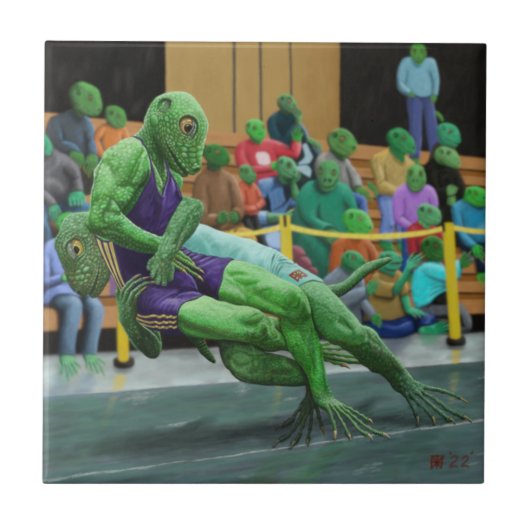 Lizard Warrior Wrestling Fantasy Art keramische Te Tegeltje (Voorkant)