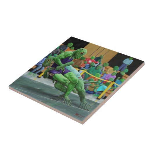 Lizard Warrior Wrestling Fantasy Art keramische Te Tegeltje (Zijkant)