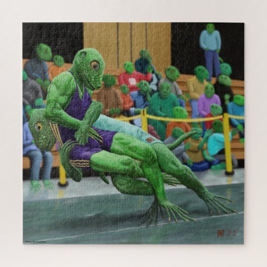 Lizard Warrior Wrestling Large Fantasy Art Puzzle Legpuzzel (Verticaal)