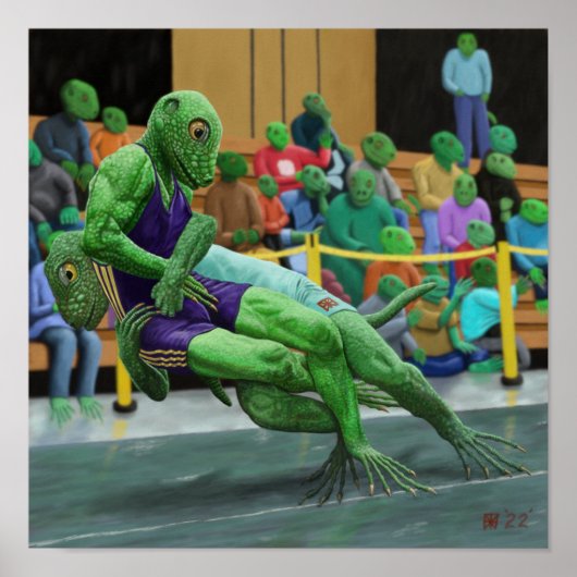 Lizard Warrior Wrestling Sport Fantasy Art Print (Voorkant)