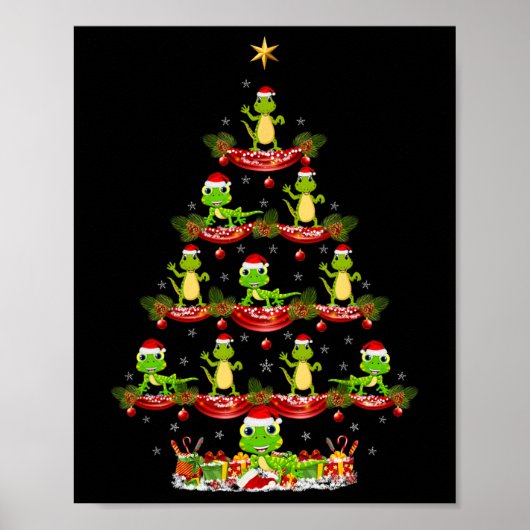 Lizard Xmas Verlichting Santa Lizard Kerstboom Poster (Voorkant)