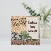 Lizard Zebra Safari Zoo Verjaardagsfeestje Uitnodi Kaart (Staand voorkant)