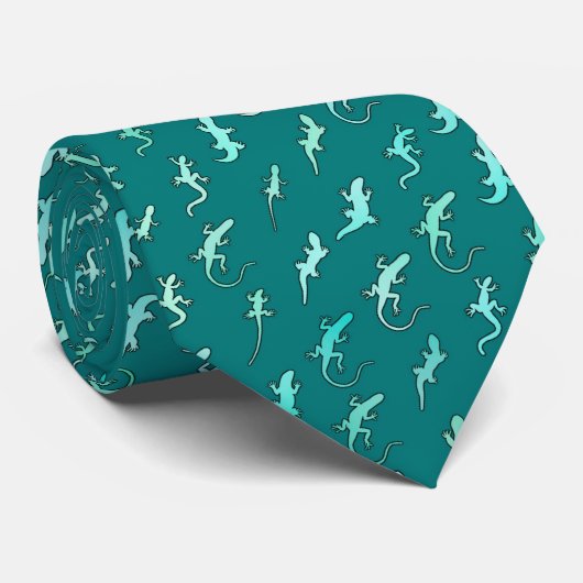 Lizards en Geckos, over blauwgroen blauw Stropdas (Opgerold)