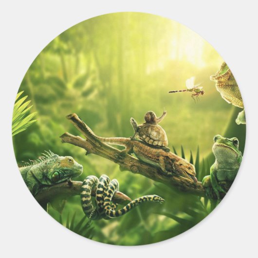 Lizards Frogs Oerwoud Reptielen Landschap Ronde Sticker (Voorkant)
