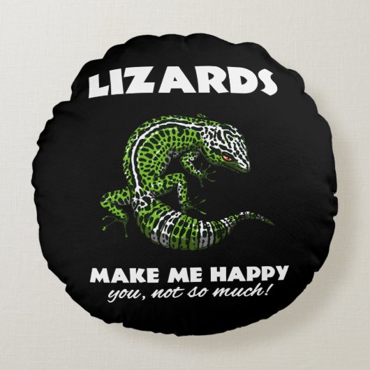 Lizards maken me blij met Cute Gecko Reptile Rond Kussen (Voorkant)