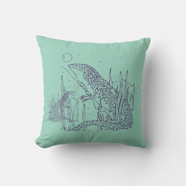 Lizards on Green Throw Pillow – Reptile Lover Gift Kussen (Voorkant)