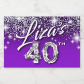 Liza's 40e Verjaardag Zilveren Glitter Paarse Sparkling Wijnetiket (Enkel label)