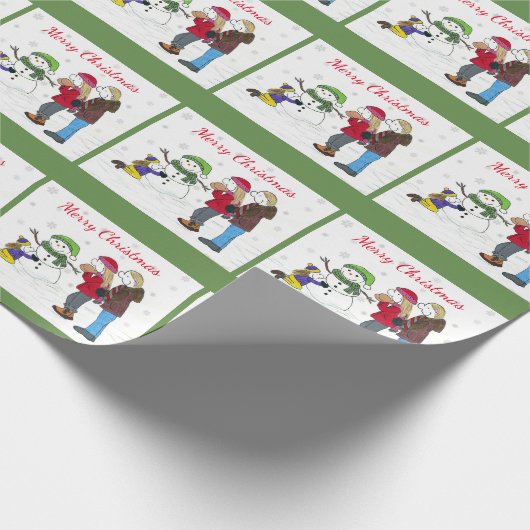 Lizzy's People Snowman Fun Wrapping Paper Green Cadeaupapier (Hoek)