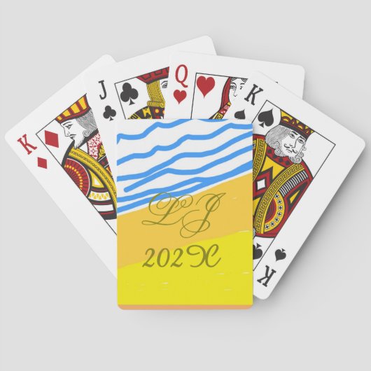 LJ Monogram Elegante Moderne Strandbruiloft Pokerkaarten (Achterkant)