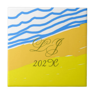 LJ Monogram Elegante Moderne Strandbruiloft Tegeltje