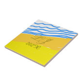 LJ Monogram Elegante Moderne Strandbruiloft Tegeltje (Zijkant)