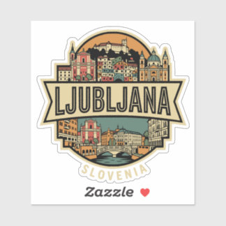 Ljubljana Slovenia Skyline Vintage Travel Badge  Sticker