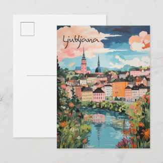 Ljubljana Slovenia Travel City Painting Aesthetic Briefkaart