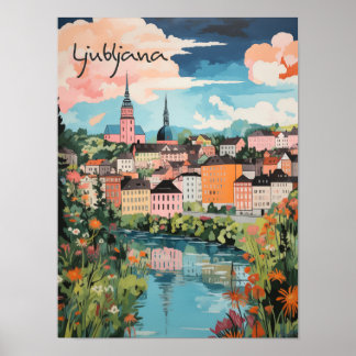 Ljubljana Slovenia Travel City Painting Aesthetic Poster