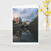 Ljubljana Slovenië: Dusk Reflection Foto Kaart (Gele Bloem)
