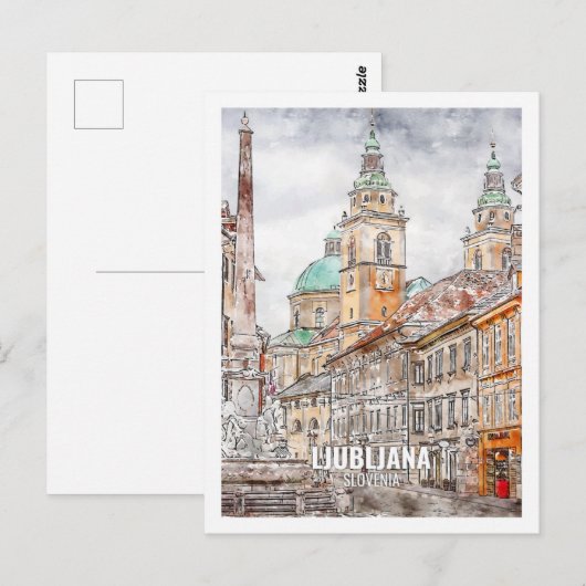Ljubljana Slovenië Famous Travel Waterverf Sketch Briefkaart (Voorkant / Achterkant)