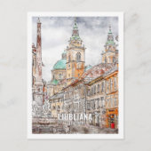 Ljubljana Slovenië Famous Travel Waterverf Sketch Briefkaart (Voorkant)