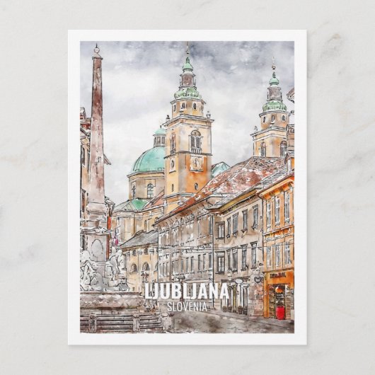 Ljubljana Slovenië Famous Travel Waterverf Sketch Briefkaart (Voorkant)