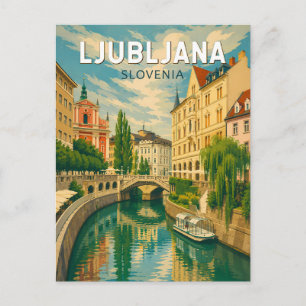Ljubljana Slovenië Illustratie Reis Kunst Vintage Briefkaart