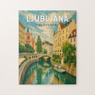 Ljubljana Slovenië Illustratie Reis Kunst Vintage Legpuzzel