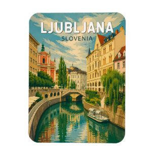 Ljubljana Slovenië Illustratie Reis Kunst Vintage Magneet