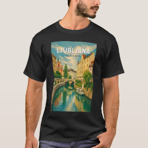 Ljubljana Slovenië Illustratie Reis Kunst Vintage T-shirt