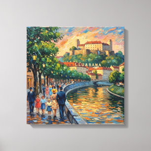 Ljubljana Slovenië Kasteel Rivierwand Kunst Canvas Afdruk