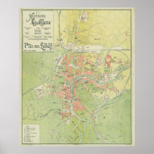  Ljubljana Slovenië Map (1902) Poster