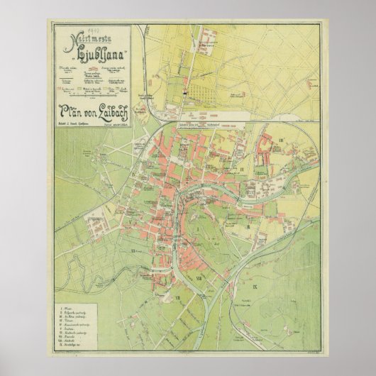  Ljubljana Slovenië Map (1902) Poster (Voorkant)