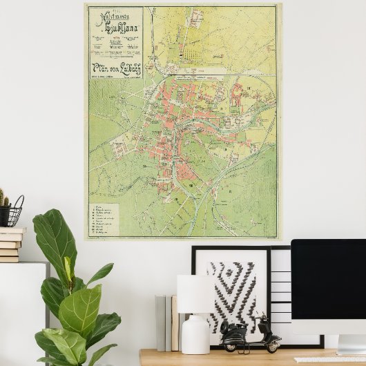  Ljubljana Slovenië Map (1902) Poster (Thuiskantoor)