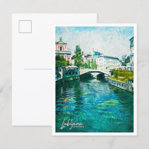 Ljubljana Slovenië Mooi olieverflandschap Briefkaart