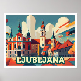 Ljubljana Slovenië Reis artistiek kleurrijk Poster