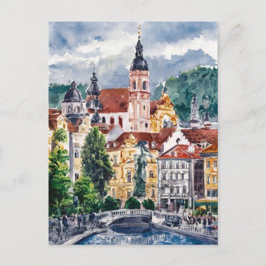 Ljubljana, Slovenië Reizen Schilderen Briefkaart (Voorkant)
